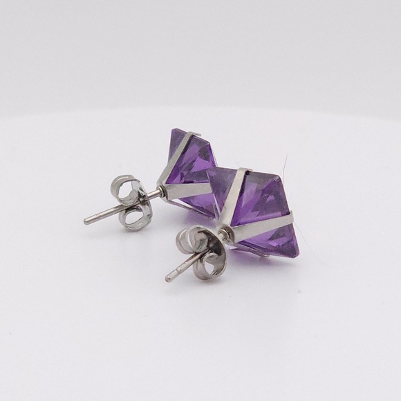 Silver 10mm Square CZ Amethyst Purple Stud Earrings – NEW - Picture 12 of 16